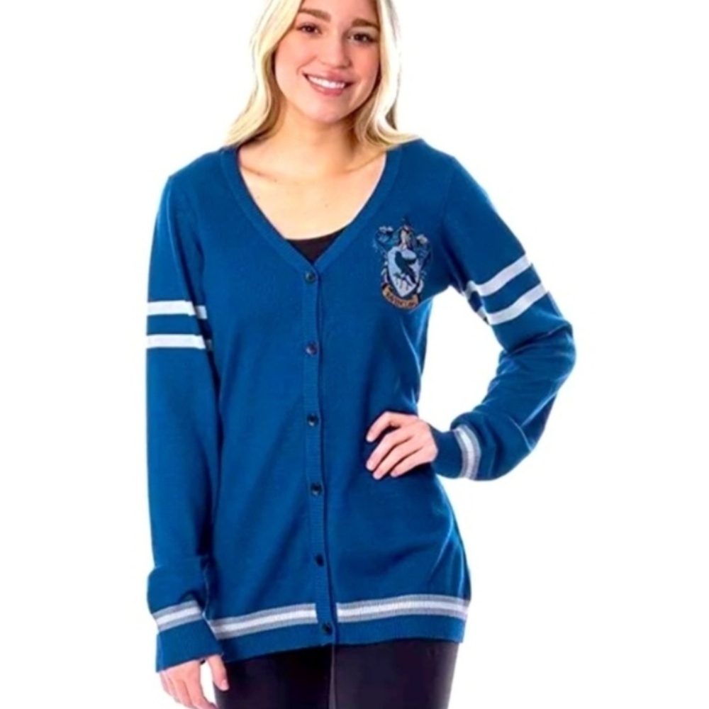 Harry Potter Cardigan Sweater Button Front V Neck RavenClaw Blue Women's Size XL